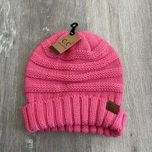 C.C HAT NEW Oversized Knit Slouchy Ribbed Beanie Hat Candy Pink